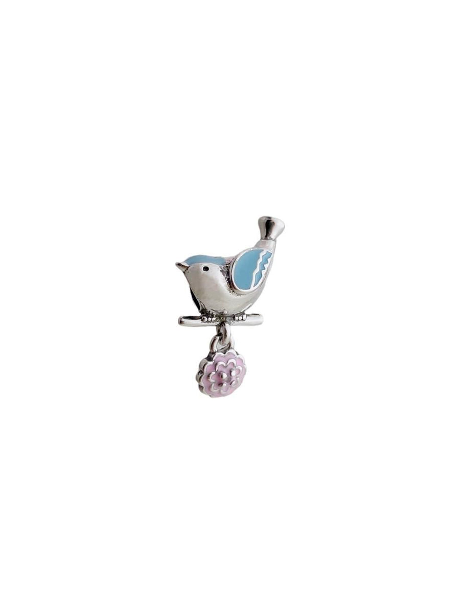 Charm Pajarito Azul y Flor Rosa